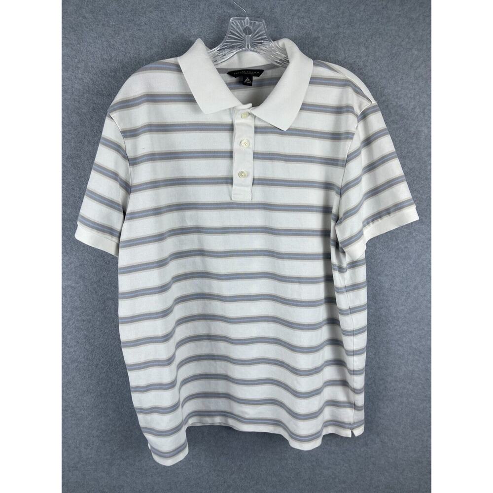Banana Republic Polo Shirt Mens XL White Striped Short Sleeve Preppy Classic